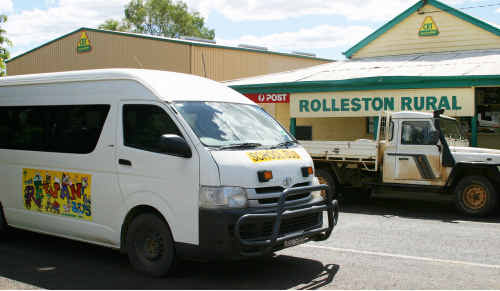 Rolleston’s Rewan school bus, driven by Louise Hewton, is one of the three buses packed with young children that runs the gauntlet into town each day. Rolleston’s Rewan school bus, driven by Louise Hewton, is one of the three buses packed with young children that runs the gauntlet into town each day.